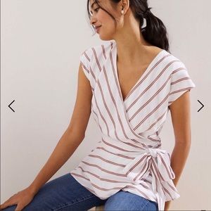 NWT - LOFT Striped Dolman Cap Sleeve Wrap Blouse Size S